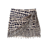 Summer New Cross-Skirt Trend Women's Street Bunch Beads Double Lint Print Skirt 9878124