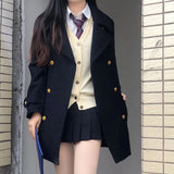 Autumn And Winter New College Style School For Feeling Hair Coat Women Jk Uniform Double Buckle Commuting Coat