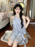 French Temperament High-End Hanging Neck Dress Summer New Chic Beautiful Blue Holiday Fairy Ponmp Dress