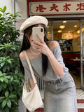 Slanted Shoulder White Leak Shoulder Short Sleeve Woman 2026 Summer Loose Lazy Slackness Feel Shoulder T-Shirt Irregular