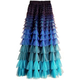 Gradient Color Irregular Net Yarn Half-Dress Women's Long Cake Skirt Fluffy High Waist Thin A Skirt