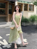 Green Sen Raging Dress Women's Summer 2026 New French Seaside Holiday Chiffon Irregular Dress