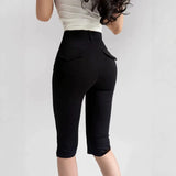 Side-Opening Seven-Point Pants Women 2026 Summer New Hot Girl Solid Color High-Waisted Elastic Hips Slacks
