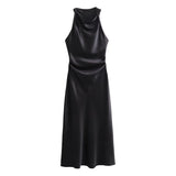 BSK&TRAF Women's Clothing 2026 Summer New Fashion Silk Hyssin Texture To The Waist Of The Fan Flute Dress 8372090