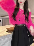 Autumn And Winter New Lazy Wind High-End Temperament Candy V Collar Short Imitation Stings Hair Knitted Shirt