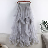 Sweet And Irregular Mesh Dress 2025 New High-Waist Long A-Word Pon Pomong Fairy Cake Skirt Half-Dressed Woman