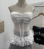 Purely Eager Heavy-Working Transduce Mesh Lace Spliced Ribbon Ribbon Strap Chest Pad Tector Blouse 2721