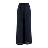 Flax Permeable Wide Leg Pants Women's Summer New Comfortable Straight Straight Solid Color Narrow Waist Rope Casual Pants