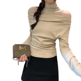 High-End Collar Fasting Long Sleeves Of Women's Autumn And Winter 2025 New Half-High T-Shirt Top
