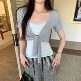 Korean Beautiful Lace Vest Strapped With Open Shirt Two Sets Of Women 2026 New Summer Exquisite Design Feel