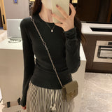 2026 Early Spring European Small Shirt In Autumn And Winter With Long-Sleeved T-Shirts Female Hautein Temperament Solid-Colored Cashmeet Bottom Shirt