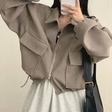 High-Grade Sense Of French Age Reduction Lazy Small Loose Zipper Collar Rope To Close The Waist Short Jacket Jacket Top