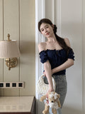 Tlace Side Shoulder Short-Sleeved T-Shirt Women's Summer Chicic Repair Short Bubble Sleeves On The Shoulder