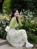 Green Small Fresh Summer Sling Dress Sen System French Orange Erring Dress Women 2026 Early Spring New Set