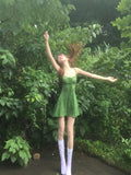 French Retro Holiday Texture Green Sling Short Skirt Women's Spring And Summer New Seaside Bra Skinny Dress