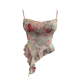Real Shoot À±tie Bra Irregular Sling Sling Vest Slimming Print Mesh Sleeveless Top 8950