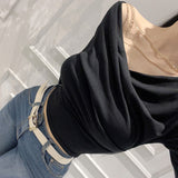 New Design Folds Long-Sleeved Chain Removable T-Shirt Short Tops Slime Shoulders