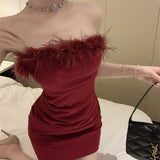 Thai New Famous Bag And Hip Dress Sexy Breast-Wearing Hairy Corset Dress Temperament Thin Senior Short Dress Woman