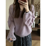 Early Spring 2026 High-End Purple Knitted Sweater Women Wearing Korean Temperament Thin Half Skirt Two Sets