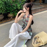 Sweet And Spicy Collegged Lattice V-Neck Sling Vest For The Summer Re-Bitelon Design With A Bow Hanging Neck Blouse