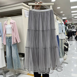 Classic Explosion Of Romantic French Mesh Fine Flashing Mesh Mesh Tight High-Waisted A-Shaped Skirt Fluffy Skirt New