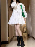 Gentle Temperament White Doll Dress Hollow Lotus Leaves Side Splicing Dress Women Tea Break French First Love Orange Tuk Tuk Tuk Tuk Tuk Tuk Tuk Tuk Tuk Tuk Tat