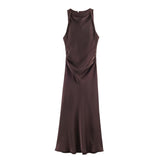 BSK&TRAF Women's Clothing 2026 Summer New Fashion Silk Hyssin Texture To The Waist Of The Fan Flute Dress 8372090