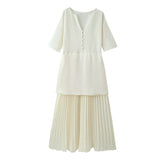 Explosion Fashion Trend Two-Color Knitted Splicing Pressure Folding Dress