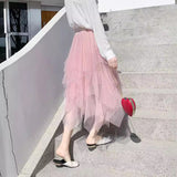 Irregular Net Yarn Half Dress Woman's Long Mid-Term 2025 Spring New Yarn Skirt High-Waisted Thin Dress