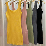 Korean Sexy Tight Waistcoat Bottom Short Skirt In Long-Packed Sleeveless Knitted Dress Woman