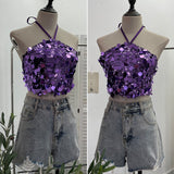 Heavy Industry Bling Bling Glide Hanging Neck Sling Vest One-Style Wrapping Tie With Large Bare Back Blouse 1083