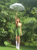 French Retro Holiday Texture Green Sling Short Skirt Women's Spring And Summer New Seaside Bra Skinny Dress