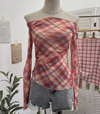 Real Shooting Hottie Thorn One-Layer Mesh Sunscreen Blouse T-Shirt With Short Embroidery Top 8035