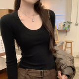 Small Fragrant High-End Feel Super-Looking U-Collar With The Bottom Of The Knitted Shirt Women's Autumn And Winter New Korean Body Repair Short Top