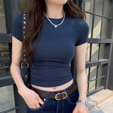 2026 Early Spring Gray Short-Sleeved Women's Spring And Summer New Simple Positive Shoulder Repair Fashion Sympathize With Small Man's Top