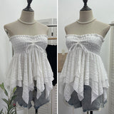 Real Shooting Holiday Wind Bra Strap With Bow Irregular Dress Loose Thin Short Sleeveless Top 9568