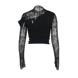 Lace Long-Sleeved Top Girl Spring Autumn Hottie Dark Sexy T-Shirt Repair Splicing Hollow
